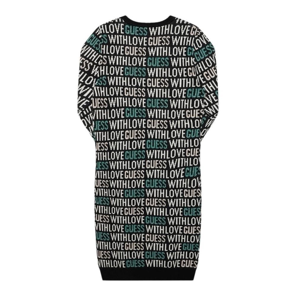 Guess Sweater Dress Logo Spell Out Black White Green With Glitter Sz 14 - Picture 5 of 9